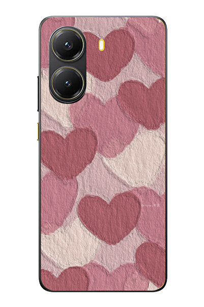 TechTree حافظة سيليكون مطبوع متوافقة مع POCO X7 PRO مع لون وردي باستيل وقلب وردي