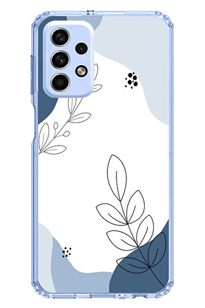 TechTree حافظة سيليكون متوافقة مع هاتف سامسونج جالاكسي A33 باللون الأزرق وخطوط نباتية مطبوع