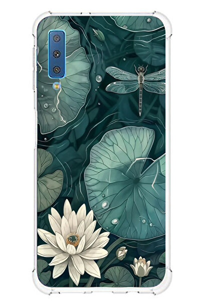 TechTree حافظة سيليكون متوافقة مع هاتف سامسونج جالاكسي A7 2018 على شكل زهرة اللوتس والنيرس مطبوع