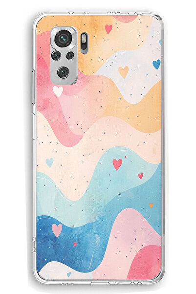 TechTree Redmi Note 10 / 10S Compatible Pastel Colored Wavy and Heart Printed Silicone Case