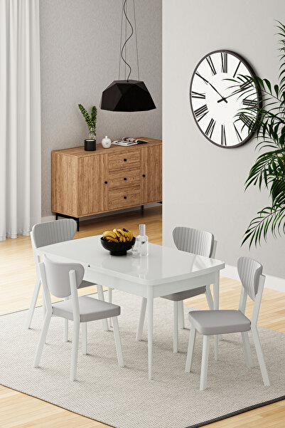 DEREN HOME Exven Serisi 80x132 Açılabilir Masa Takımı Silinebilir Kumas 4 Ade...