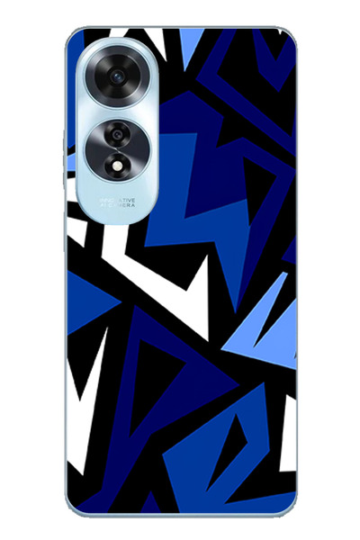 TechTree حافظة سيليكون متوافقة مع هاتف اوبو A60 ذات تصميم هندسي أزرق حديث مطبوع