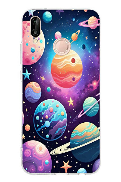 TechTree حافظة سيليكون مطبوع متوافقة مع هاتف هواوي P20 لايت بنمط الفضاء والكو...