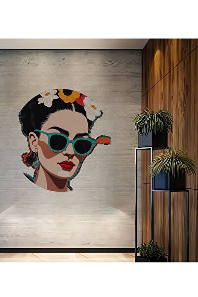 Teona Ahşap Frida Kahlo Çiçekli Gözlüklü Portre Yağlı Boya Görünümlü Ahşap De...