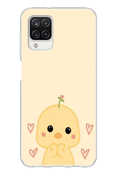 TechTree Printed Silicone Case Compatible with Samsung Galaxy A12-M12 with Cute Chick and Heart Pattern