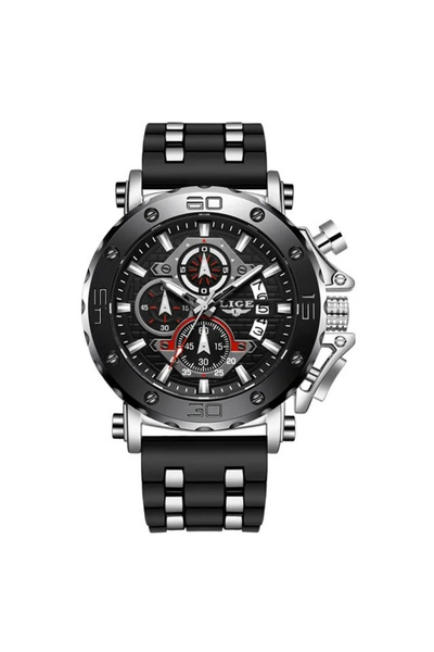 Lige Ceas bărbătesc analogic cuarț silicon cronograf negru argintiu