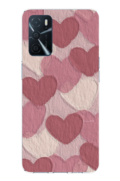 TechTree Oppo A16 Compatible Pastel Dusty Rose and Pink Heart Printed Silicone Case