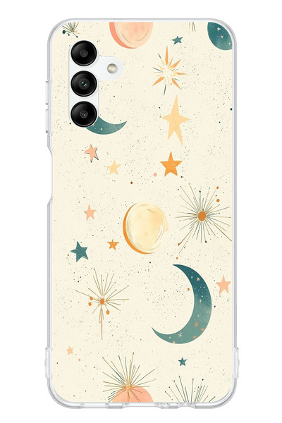 TechTree Samsung Galaxy A04S Compatible Cream Background Moon and Star Printed Silicone Case