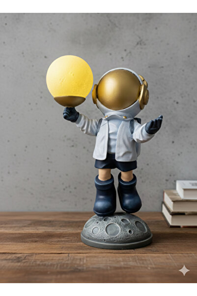 Dekoromi Dekoratif Lambalı Astronot Heykeli Dekorasyon Obje ve Biblo (42x24cm)