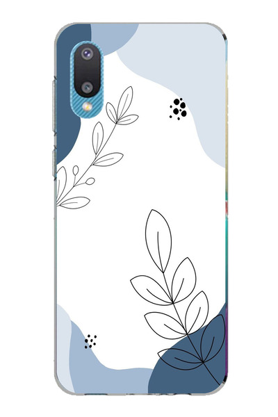 TechTree حافظة سيليكون متوافقة مع هاتف سامسونج جالاكسي A02 باللون الأزرق وخطوط نباتية مطبوع