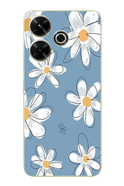 TechTree حافظة سيليكون متوافقة مع هاتف Redmi 13 باللون الأزرق ديزي جاردن مطبوع