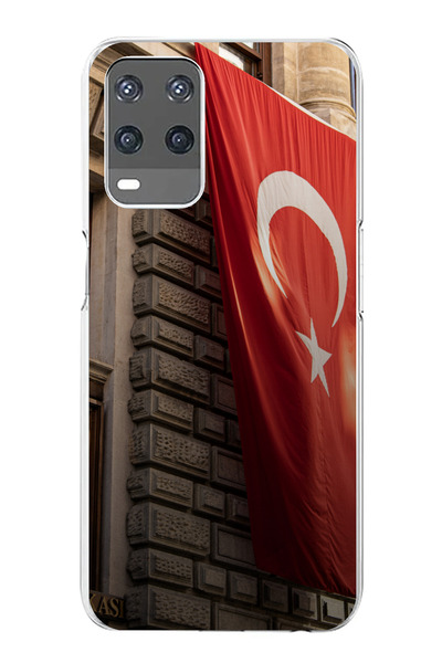 TechTree حافظة سيليكون متوافقة مع هاتف OPPO A54 على شكل العلم التركي مطبوع
