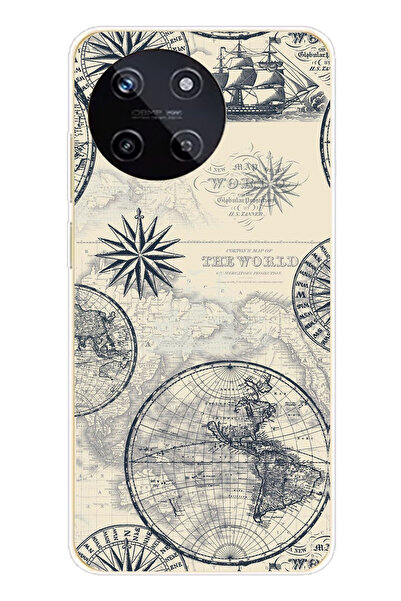 TechTree حافظة سيليكون متوافقة مع هاتف Realme 11 4G وخرائط العالم القديمة وال...