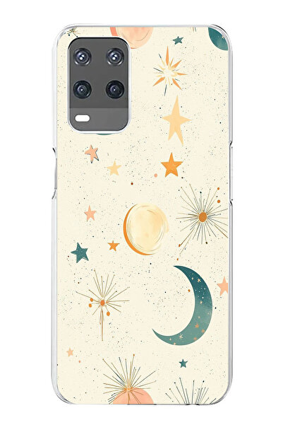 TechTree حافظة سيليكون متوافقة مع هاتف OPPO A54 ذات خلفية كريمية وقمر ونجمة م...