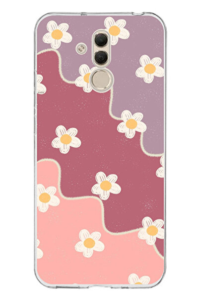 TechTree حافظة سيليكون متوافقة مع هاتف هواوي ميت 20 لايت بلون الورد المجفف والليلكي المموج مطبوع