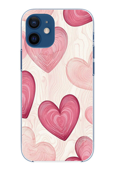 TechTree iPhone 12 Mini Compatible Linear Pink Heart Printed Silicone Case