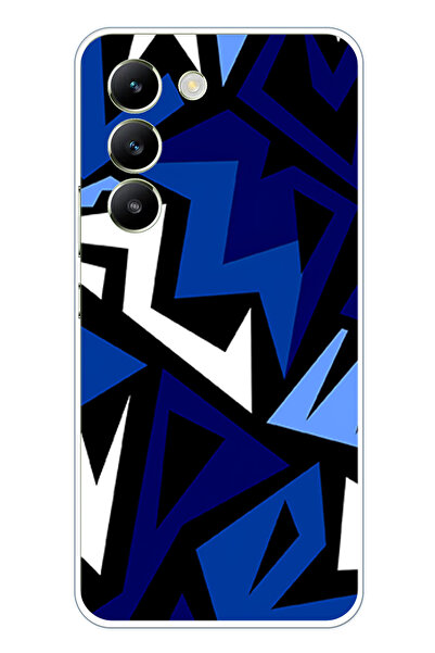 TechTree حافظة سيليكون متوافقة مع Vivo V30 Lite ذات تصميم هندسي أزرق حديث مطبوع