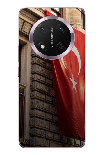 TechTree حافظة سيليكون متوافقة مع هاتف Honor Magic 7 Lite بتصميم العلم التركي...