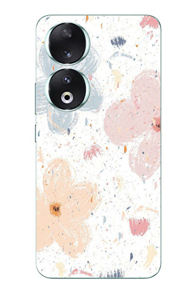 TechTree حافظة سيليكون مطبوع متوافقة مع هاتف Honor 90 بنمط زهور تجريدية باستيل ونمط بقع