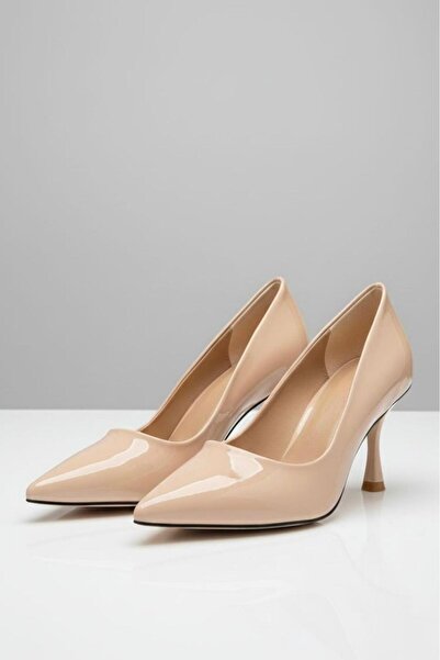 beelleshoe Polvo Beige Patent Leather Closed Back Thin Heeled Stiletto for Da...