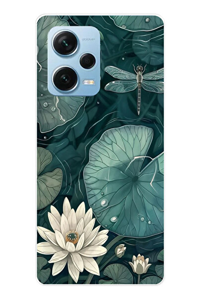 TechTree حافظة سيليكون متوافقة مع هاتف Redmi Note 12 PRO 5G على شكل زهرة اللوتس واليراعات مطبوع