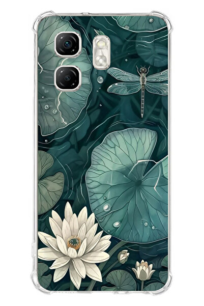 TechTree Infinix Hot 50i - حافظة سيليكون متوافقة مع Smart 9 على شكل زهرة اللوتس واليافوت الأخضر مطبوع