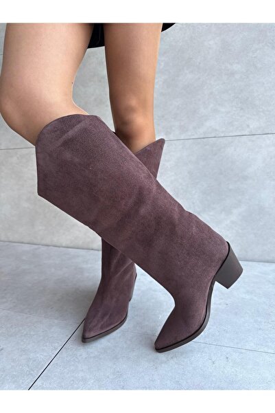 Elvinin Tarzı Lich Acı Kahve Süet XL Kesim Dallas Kadın Çizmesi