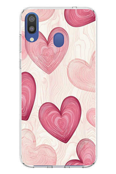 TechTree حافظة سيليكون متوافقة مع هاتف سامسونج جالاكسي M20 باللون الوردي الخطوي مطبوع