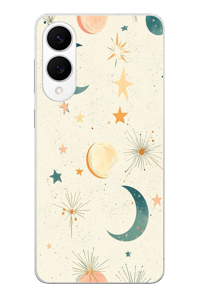 TechTree Samsung Galaxy S25 Edge Compatible Cream Background Moon and Star Printed Silicone Case