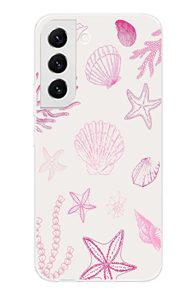 TechTree Samsung Galaxy S22 Compatible Pink Starfish and Shell Printed Silicone Case
