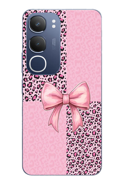 TechTree حافظة سيليكون متوافقة مع هاتف Vivo Y19s بنمط الفهد الوردي وشريط مطبوع