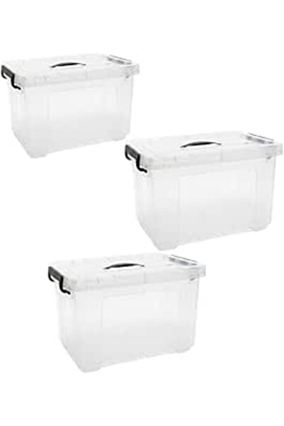 4as 4A.S Clear Stackable Plastic Storage Bin with Wheels, Locking Latch Handles, and Top Carry Handle -