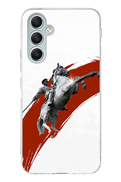 TechTree جراب سيليكون متوافق مع هاتف سامسونج جالاكسي A34 بتصميم حصان منتفخ وتفاصيل أتاتورك مطبوع