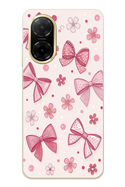 TechTree Redmi A5 Compatible Pink Bow, Flower and Polka Dot Printed Silicone Case