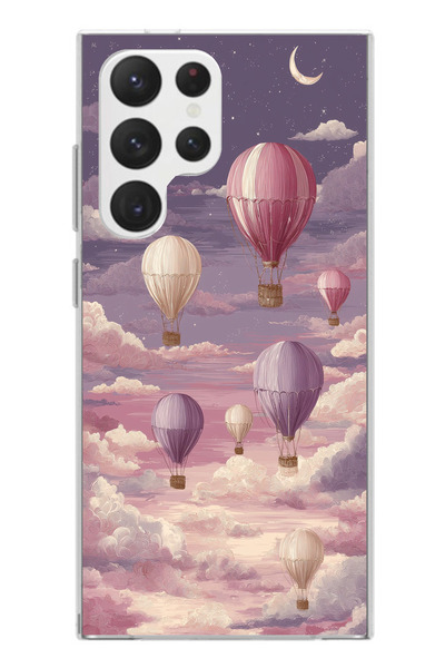 TechTree Samsung Galaxy S22 Ultra Compatible Purple Sky and Flying Balloon Printed Silicone Case