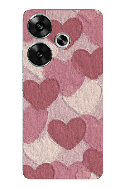 TechTree حافظة سيليكون مطبوع متوافقة مع POCO F6 بلون وردي باستيل وقلب وردي