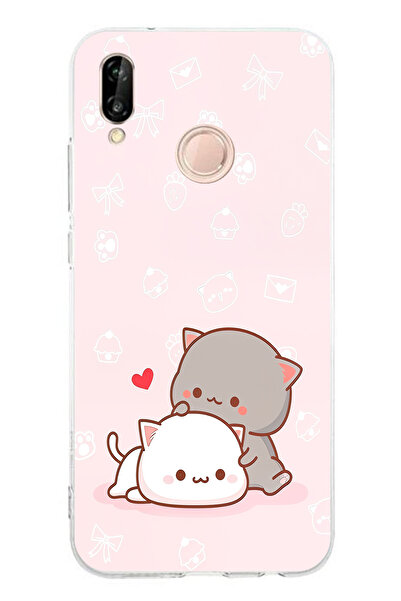 TechTree Huawei P20 Lite Compatible Cute and Remontic Cats Printed Silicone Case