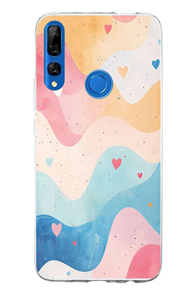 TechTree حافظة سيليكون متوافقة مع هاتف Honor 9X بألوان باستيل ومموجة وقلب مطبوع