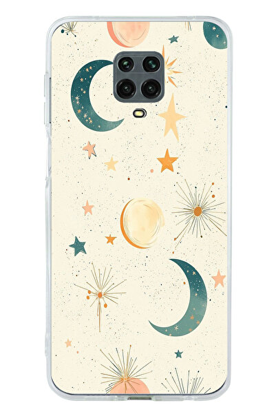 TechTree Redmi Note 9 Pro-9S Compatible Cream Background Moon and Star Printed Silicone Case