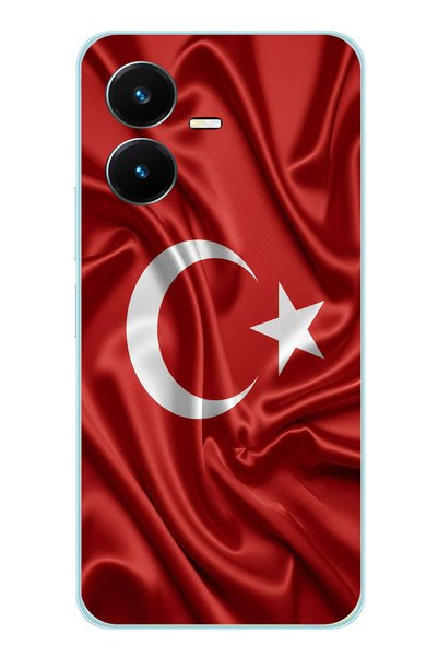 TechTree حافظة سيليكون متوافقة مع علم تركيا مطبوع لهاتف Vivo Y22