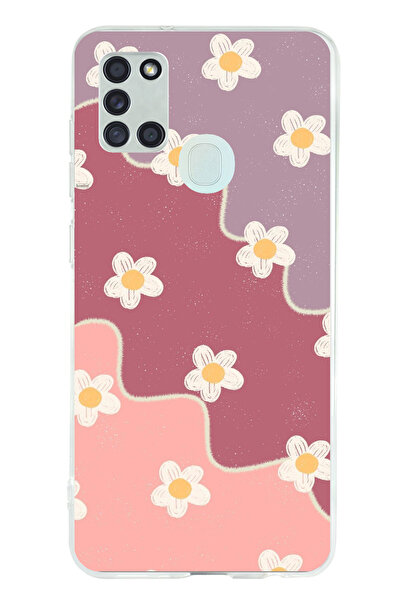 TechTree حافظة سيليكون متوافقة مع هاتف سامسونج جالاكسي A21S بلون الورد المجفف والليلكي المموج مطبوع