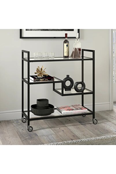 genric OneDcor Metal Serving Trolley With Clear Glass Shelves Pre Assembled Utility Cart 100 X 40 X 90 Cm