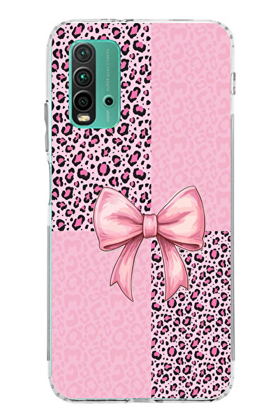 TechTree حافظة سيليكون مطبوع متوافقة مع Redmi 9T-POCO M3 بنمط الفهد الوردي وشريط