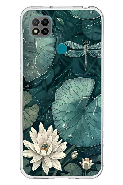 TechTree حافظة سيليكون متوافقة مع هاتف Redmi 9C / 10A على شكل زهرة اللوتس واليراعات مطبوع