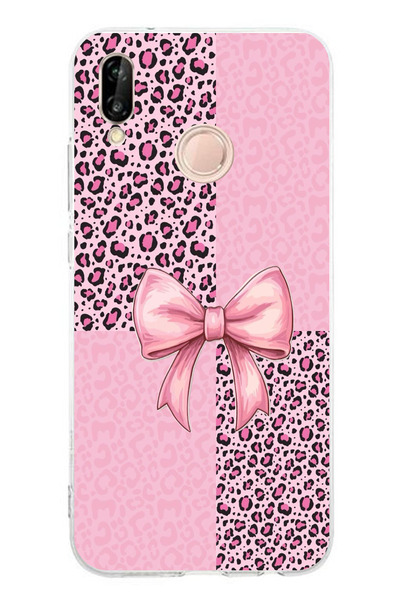 TechTree حافظة سيليكون متوافقة مع هاتف هواوي P20 لايت بنمط الفهد الوردي وشريط...