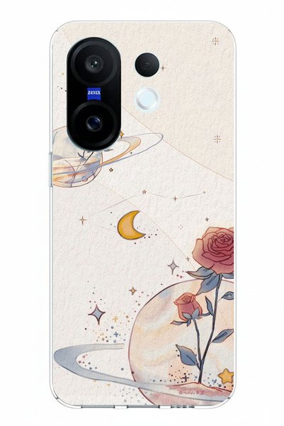 TechTree حافظة سيليكون متوافقة مع Vivo X200 FE، بتصميم كوكب ونجمة ووردة مطبوع