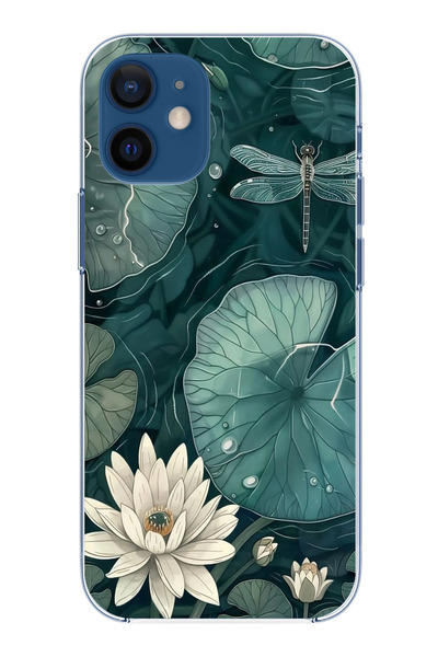 TechTree حافظة سيليكون متوافقة مع هاتف iPhone 12 Mini على شكل زهرة اللوتس واليافوت مطبوع