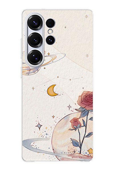 TechTree حافظة سيليكون متوافقة مع هاتف سامسونج جالاكسي S25 ULTRA، بتصميم كوكب ونجمة ووردة مطبوع