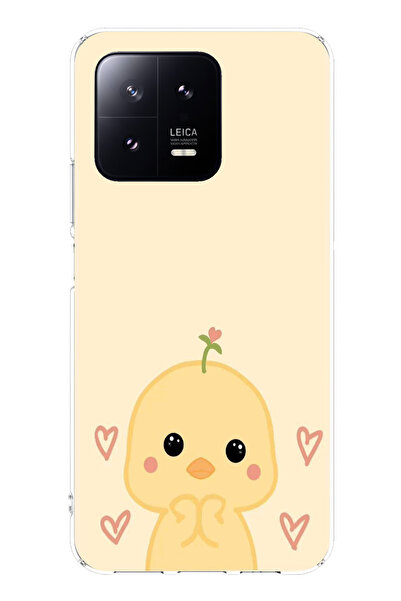 TechTree حافظة سيليكون مطبوع متوافقة مع هاتف Xiaomi Mi 13 بنمط كتكوت لطيف وقلب