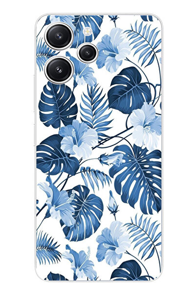 TechTree حافظة سيليكون مطبوع متوافقة مع Redmi 12 بنمط أوراق الشجر الزرقاء وال...